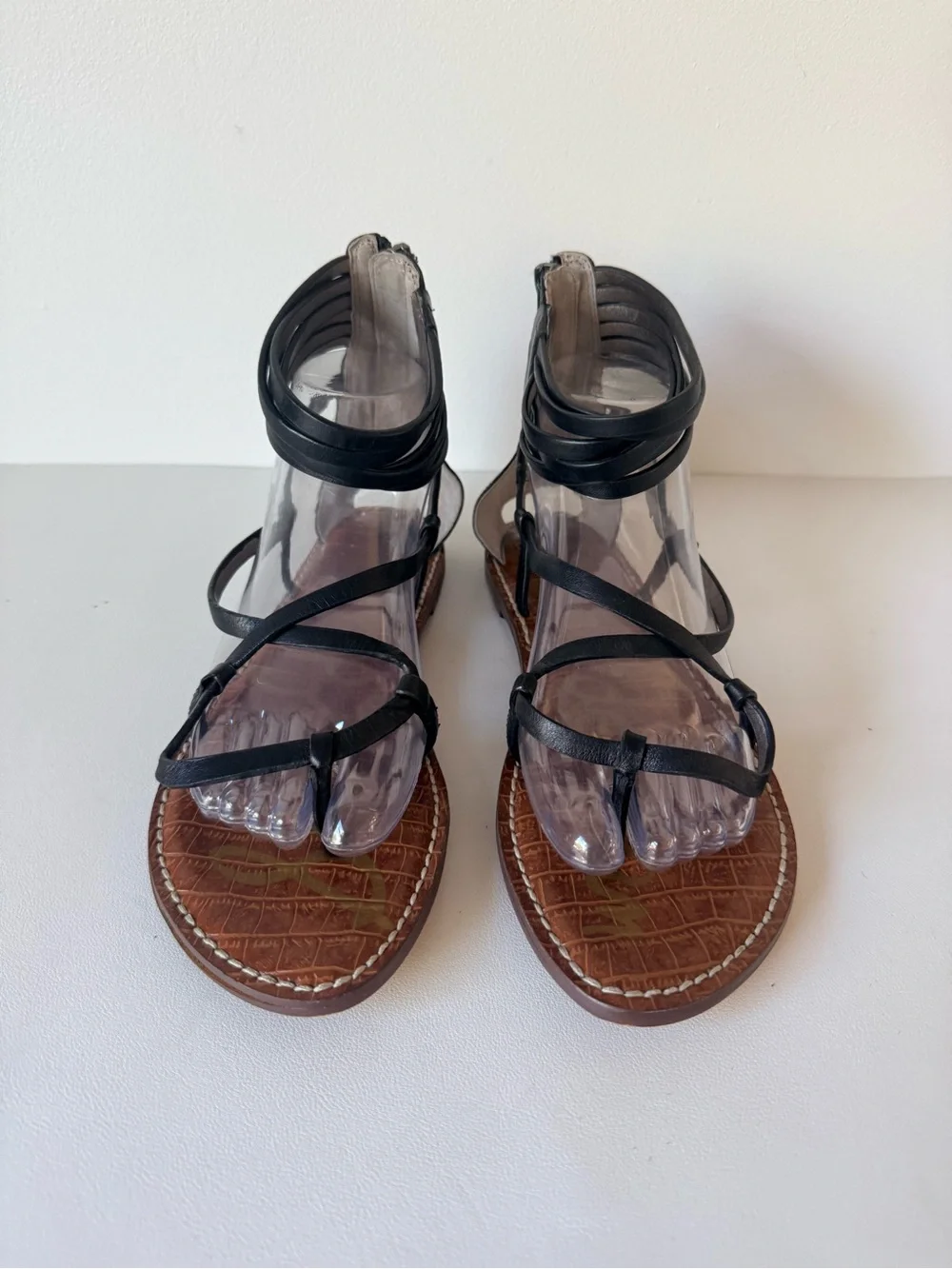 Sam Edelman Black Leather Ginette Gladiator Sandals Ankle Wrap Boho Festival - Picture 2 of 12